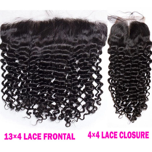 4 Bundles #natural deep wave Hair With 13x4 Lace Closure Hair