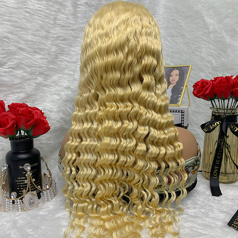 613 Wigs 13*4 Transparent Lace Color Wig Virgin Kinky Jerry Curly Straight Blonde Wig