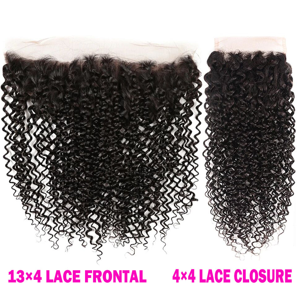 4 Bundles #natural kinky cruly Hair With 13x4 Lace Closure Hair