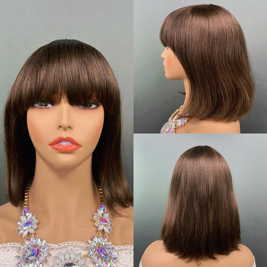 Machine Made Bob Wigs With Bangs head cover