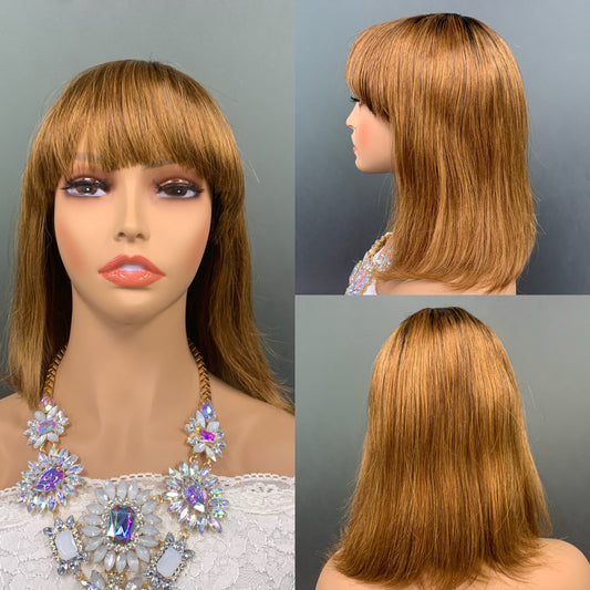 brown Machine Made Bob Wigs With Bangs head cover