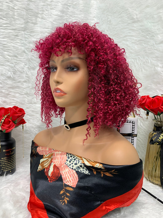 red  Machine Made Afro Kinky Pixie Wigs