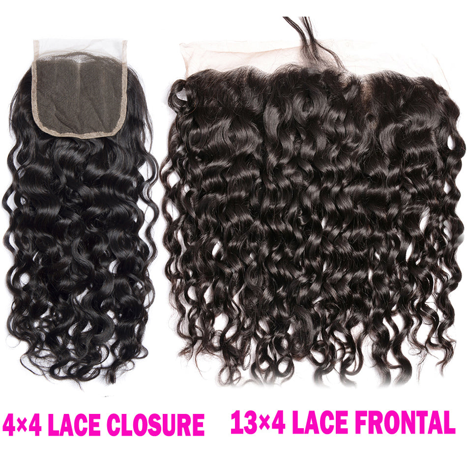 4 Bundles #natural water wave Hair With 13x4 Lace Closure Hair