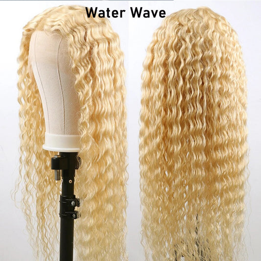 613 13*4 water wave Blonde 100% Virgin Clear Lace Frontal Wig